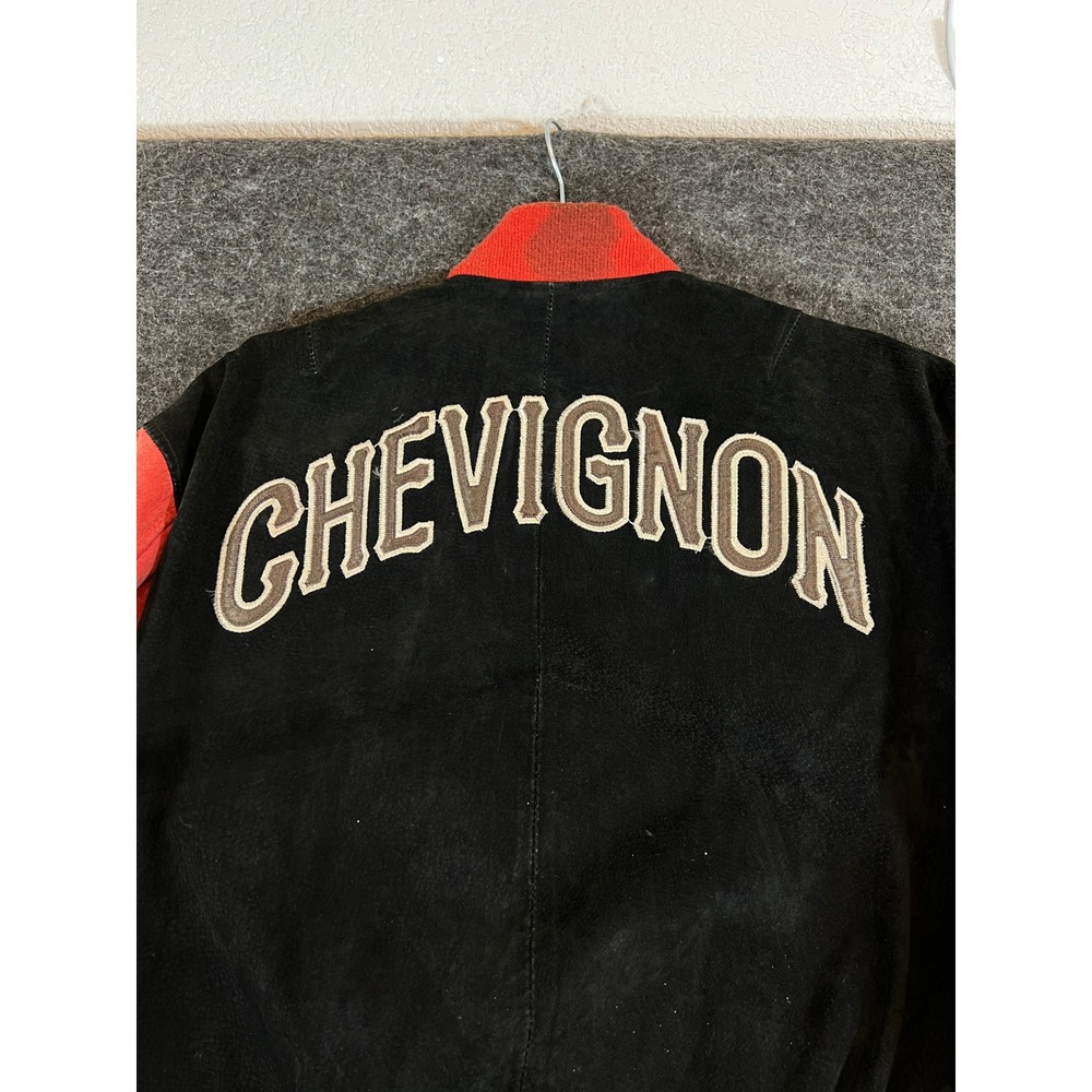 Vintage 90s Chevignon Club Suede Leather Varsity Jacket Red Black Mens Small